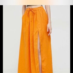 Abercrombie & Fitch Orange Maxi Skirt High Slit Drawstring NWT Women’s SMALL
